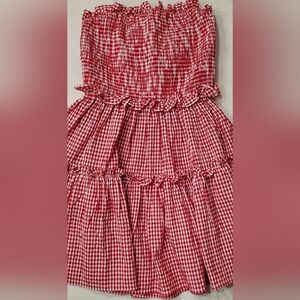 NEW All in Favor Red Strapless Mini Gingham Dress-Size Medium